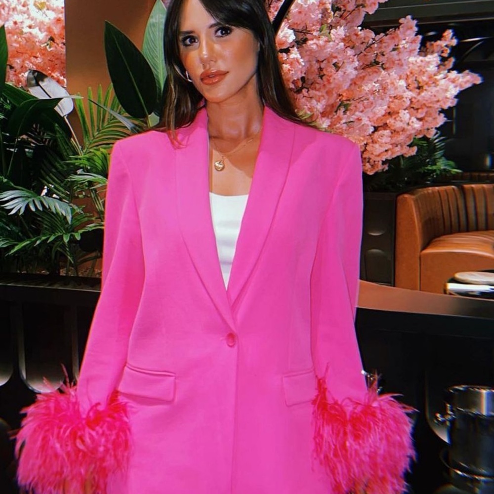 Zara Pink Blazer with feathers